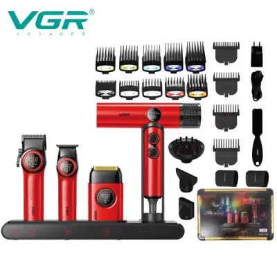 Набор для стрижки VGR VOYAGER Stepless Pro 4in1 — красный - Изображение 2